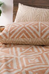 Furn Tanza Global Geometric Reversible Duvet Cover Set in Pale Orange - Size: King - thumbnail 2