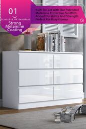 FWStyle Stora Gloss 6 Drawer Chest (H) 77 (W) 110 (D) 40cm Extra Deep Drawers in White - thumbnail 2