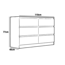 FWStyle Stora Gloss 6 Drawer Chest (H) 77 (W) 110 (D) 40cm Extra Deep Drawers in White - thumbnail 6