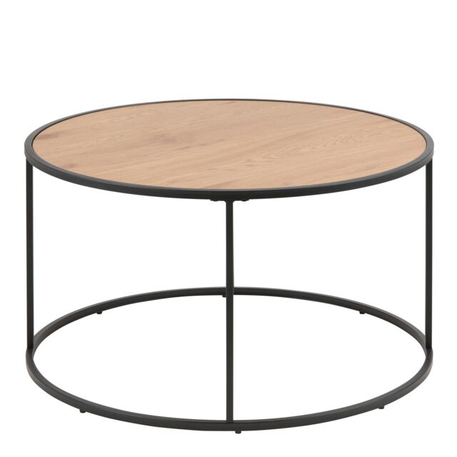 Furniture To Go Seaford Black Metal Round Coffee Table with Oak Top - image 1