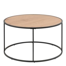 Furniture To Go Seaford Black Metal Round Coffee Table with Oak Top - thumbnail 1