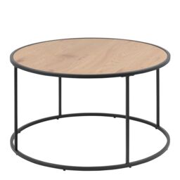 Furniture To Go Seaford Black Metal Round Coffee Table with Oak Top - thumbnail 2