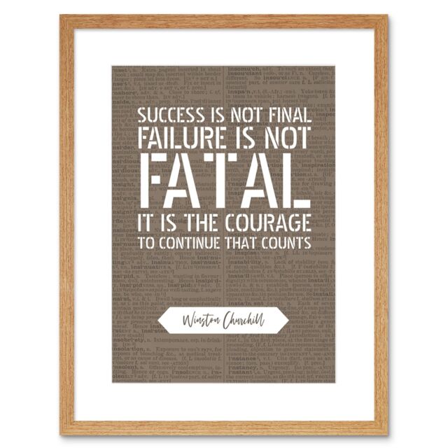 "Artery8 Wall Art Print Dictionary Page Quote Winston Churchill Success Artwork Framed 9X7 Inch in Beige - Size: W7"" x H9""" - image 1