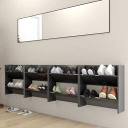 Berkfield Home Wall Shoe Cabinets 4 pcs High Gloss Grey 60x18x60 cm Engineered Wood - Size: 60 x 18 x 60 cm - thumbnail 3