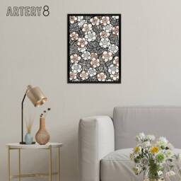 "Artery8 Flowerbed Floral Pattern Framed Canvas Wall Art Print Shin Bijutsukai in Black - Size: W12"" x H16""" - thumbnail 3