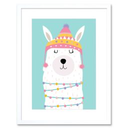 "Artery8 Wall Art Print Llama Cute Christmas Art Framed 9x7 inch in White - Size: W7"" x H9""" - thumbnail 1