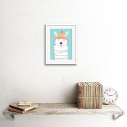 "Artery8 Wall Art Print Llama Cute Christmas Art Framed 9x7 inch in White - Size: W7"" x H9""" - thumbnail 2