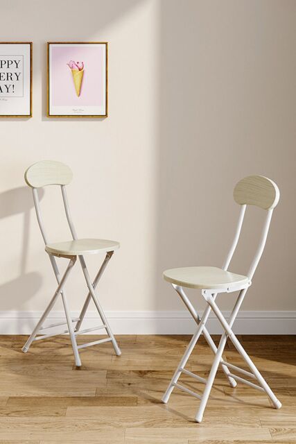 Living and Home Set of 2 Compact Wooden White Folding Dining Chair with Metal Legs