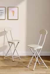 Living and Home Set of 2 Compact Wooden White Folding Dining Chair with Metal Legs