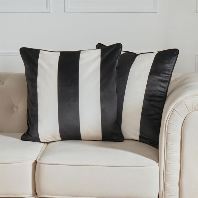 OHS 2 Pack Stripe Matte Velvet Cushion Covers in White - Size: 45 cm x 45 cm - image 1