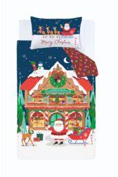 Catherine Lansfield 'Christmas Santa's Workshop' Reversible Duvet Cover Set in Navy - Size: Single - thumbnail 5