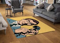 Benjamin Tate Design Phone Style Pop Art Retro Designer Rug in Natural - Size: Large - thumbnail 2
