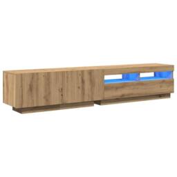Berkfield Home TV Cabinet with LED Lights Artisan Oak 200x35x40 cm Engineered Wood in Brown - Size: 200 x 35 x 40 cm - thumbnail 3
