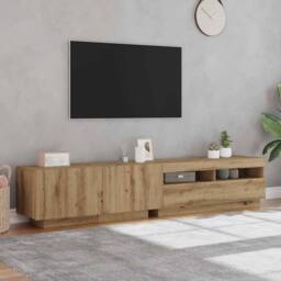 Berkfield Home TV Cabinet with LED Lights Artisan Oak 200x35x40 cm Engineered Wood in Brown - Size: 200 x 35 x 40 cm - thumbnail 4