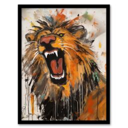 "Artery8 Wall Art Print The Circus Lion Roars Painting By Tom Jones Art Framed in Orange - Size: W12"" x H16""" - thumbnail 1