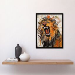 "Artery8 Wall Art Print The Circus Lion Roars Painting By Tom Jones Art Framed in Orange - Size: W12"" x H16""" - thumbnail 4