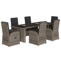 Berkfield Home 7 Piece Garden Dining Set with Cushions Grey Poly Rattan - thumbnail 2