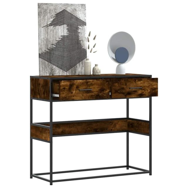 Berkfield Home Console Table Smoked Oak 90x35x80 cm Engineered Wood in Brown - Size: 90 x 35 x 80 cm - image 1