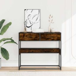 Berkfield Home Console Table Smoked Oak 90x35x80 cm Engineered Wood in Brown - Size: 90 x 35 x 80 cm - thumbnail 3