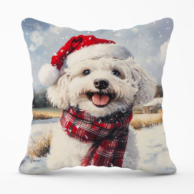 Warren Reed - Designer Christmas Bischon Frise Cushion in White - Size: 60 cm x 60 cm - image 1