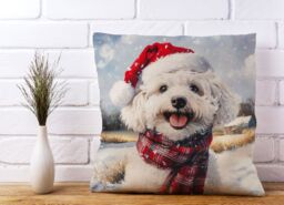 Warren Reed - Designer Christmas Bischon Frise Cushion in White - Size: 60 cm x 60 cm - thumbnail 2