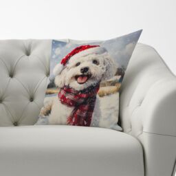 Warren Reed - Designer Christmas Bischon Frise Cushion in White - Size: 60 cm x 60 cm - thumbnail 3