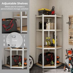 Costway 4-Tier Corner Metal Shelving Unit Adjustable Garage Storage Utility Rack 720KG in Natural - thumbnail 4
