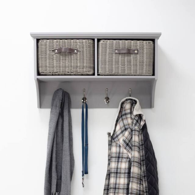 Statement Furniture Tetbury Coat Rack Hanging Shelf with 2 Grey Storage Baskets in Light Grey - image 1