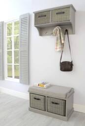 Statement Furniture Tetbury Coat Rack Hanging Shelf with 2 Grey Storage Baskets in Light Grey - thumbnail 5
