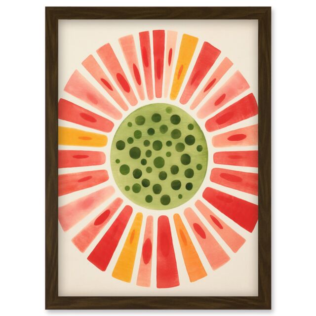 Artery8 Wall Art Print Abstract Watermelon Kitchen Artwork Bright Colourful Pastel Pigments Artwork Framed A4 in Brown - image 1