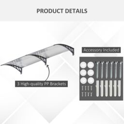 OUTSUNNY Door Canopy Awning Outdoor Window Rain Shelter for Door 196 x 75cm in Clear - Size: 196 x 75 cm - thumbnail 5