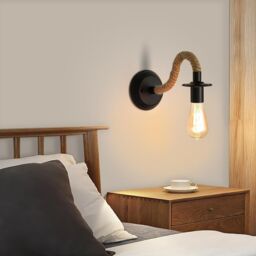 COMELY 2 Packs Wall Lamp, Industrial Wall Light, E27 Hemp Rope Retro Wall Lamp in Black - thumbnail 6