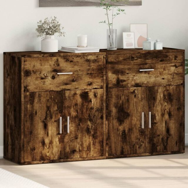 Berkfield Home Sideboards 2 pcs Smoked Oak 60x31x70 cm Engineered Wood in Brown - Size: 60 x 31 x 70 cm - image 1