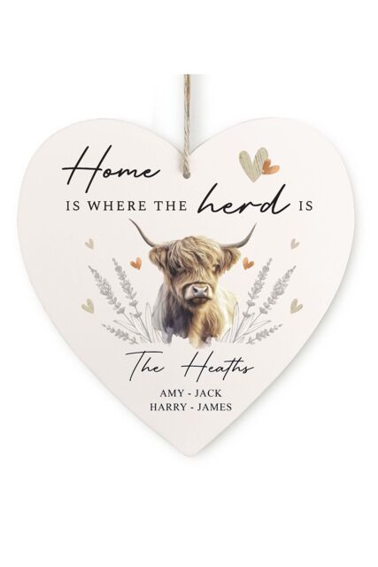 Personalised Memento Company Personalised Highland Cow Hanging Heart Ornament in White - image 1