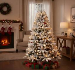 Shatchi 5Ft Pre-Lit Yukon Snow Pine Christmas Tree with 130 Warm White LEDs - thumbnail 4