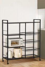 H&O Direct Kitchen Microwave-Oven Vegetable Storage Cart in Black