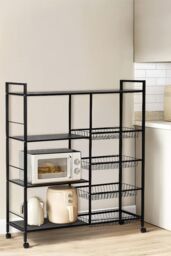 H&O Direct Kitchen Microwave-Oven Vegetable Storage Cart in Black - thumbnail 6