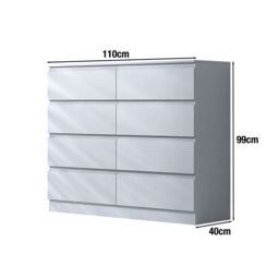 FWStyle Stora White 8 Drawer Modern Chest Of Drawers Extra Deep Storage Space - thumbnail 5