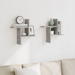 Berkfield Home Wall Shelves 2 pcs Concrete Grey 38x12x38 cm Engineered Wood - Size: 38 x 12 x 38 cm - thumbnail 3