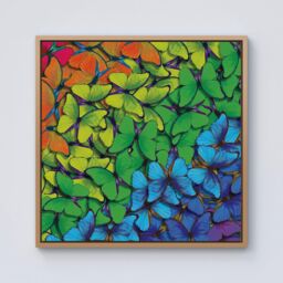 Warren Reed - Designer Multicoloured Butterflies Framed Canvas in Light Brown - Size: w40 inch x h40 inch - thumbnail 1