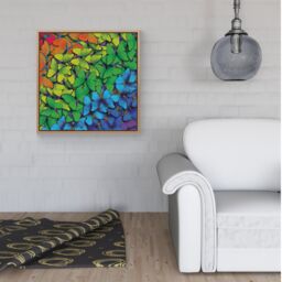 Warren Reed - Designer Multicoloured Butterflies Framed Canvas in Light Brown - Size: w40 inch x h40 inch - thumbnail 2