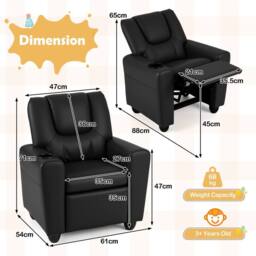 CASART Kids Recliner Chair Adjustable Toddler Lounge Chair Armchair Sofa in Black - thumbnail 6