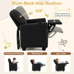 CASART Kids Recliner Chair Adjustable Toddler Lounge Chair Armchair Sofa in Black - thumbnail 3