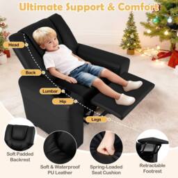 CASART Kids Recliner Chair Adjustable Toddler Lounge Chair Armchair Sofa in Black - thumbnail 4