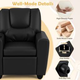 CASART Kids Recliner Chair Adjustable Toddler Lounge Chair Armchair Sofa in Black - thumbnail 5