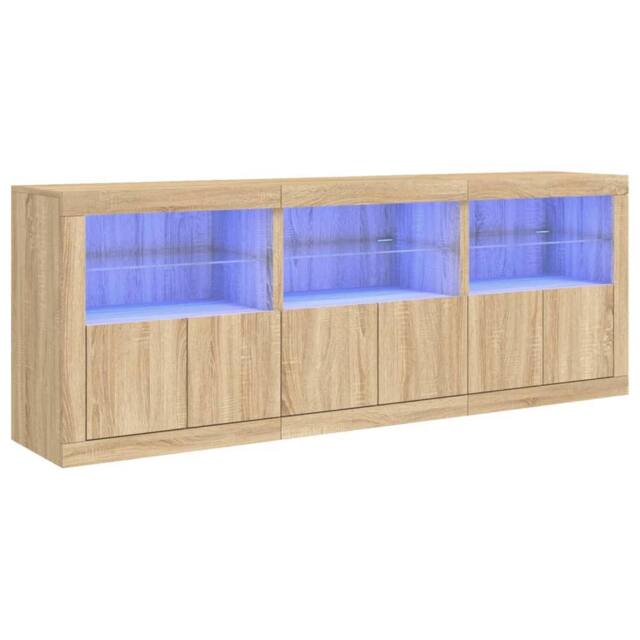 Berkfield Home Sideboard with LED Lights Sonoma Oak 181.5x37x67 cm in Light Tan - image 1