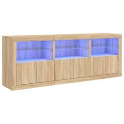 Berkfield Home Sideboard with LED Lights Sonoma Oak 181.5x37x67 cm in Light Tan - thumbnail 1