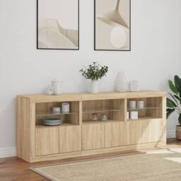 Berkfield Home Sideboard with LED Lights Sonoma Oak 181.5x37x67 cm in Light Tan - thumbnail 4