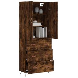 Berkfield Home Highboard Smoked Oak 69.5x34x180 cm Engineered Wood in Brown - thumbnail 3