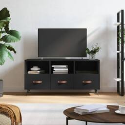 Berkfield Home TV Cabinet Black 102x36x50 cm Engineered Wood - Size: 102 x 36 x 50 cm - thumbnail 2